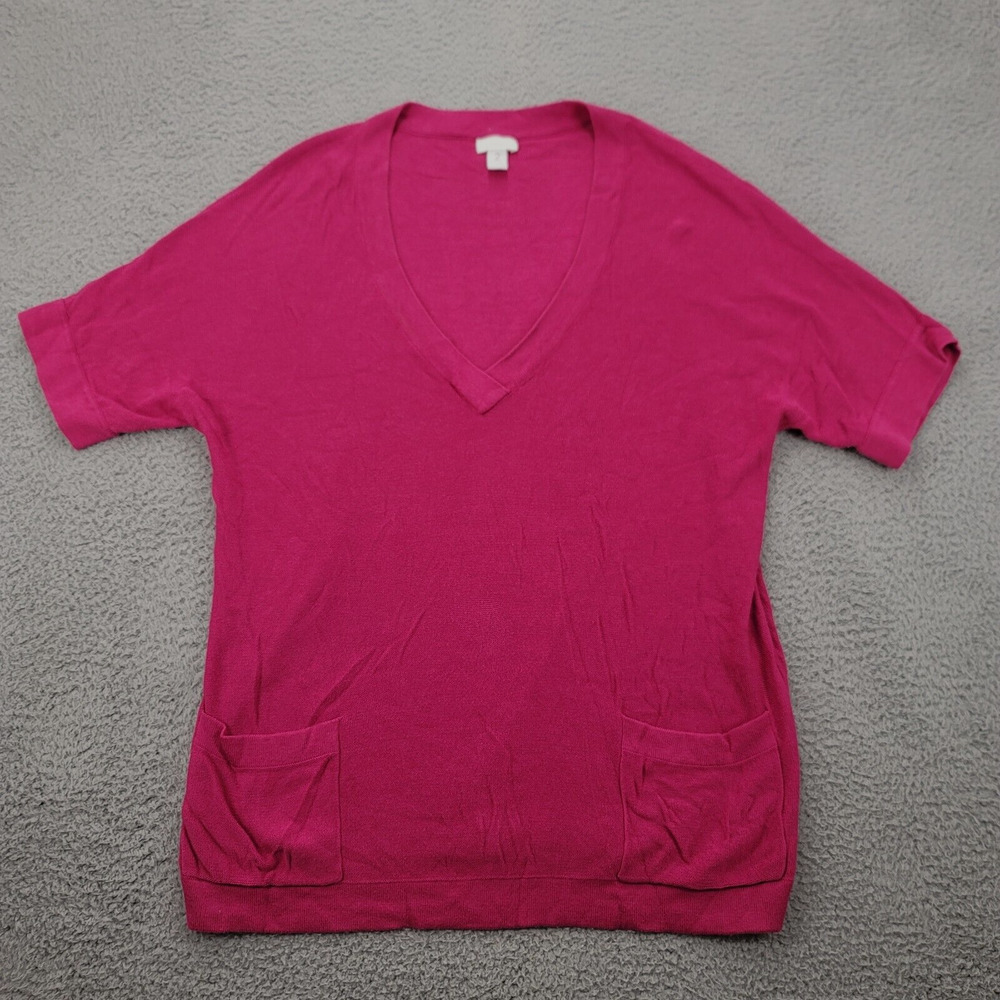 Chicos Sweater Womens 2 US L/12 Pink V-Neck Short Sleeve Pullover Pockets‎